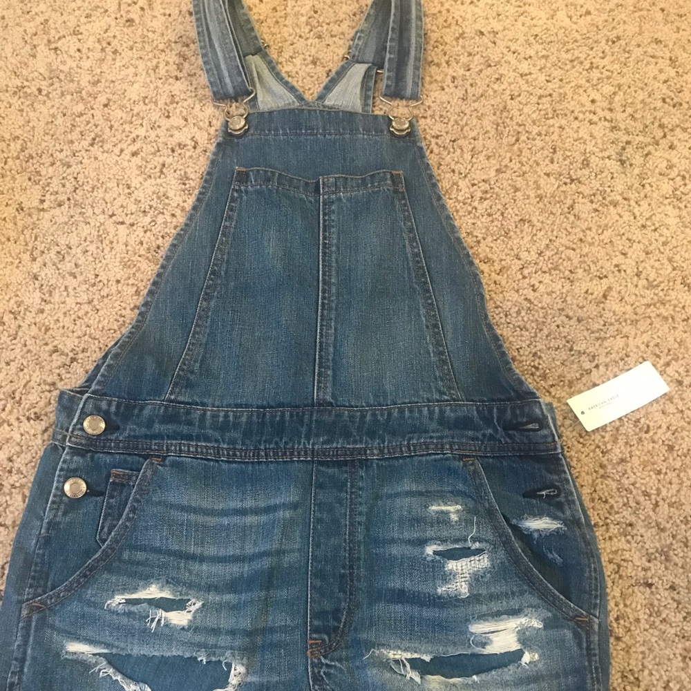 Denim overall shorts
